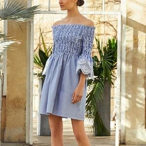 Ted Baker Noaah Cotton Striped Smocked Eyelet Dress